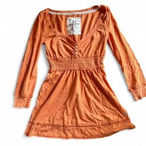 Rare HTF Vintage Y2K Hollister Orange Babydoll Henley Smocked Top XS